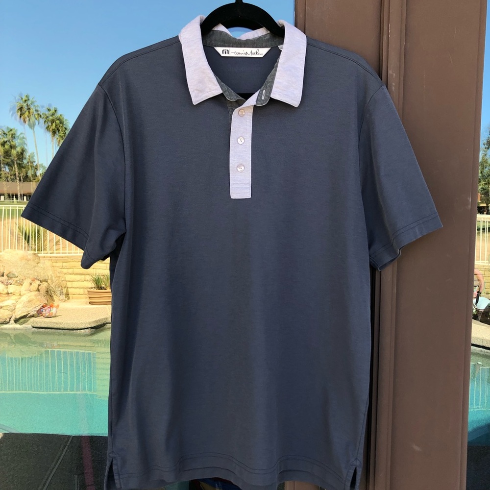Travis Mathew Blue with Grey Collar Golf Polo L